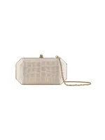 Perry Clutch Small in Stamped Satin with Gold Hardware