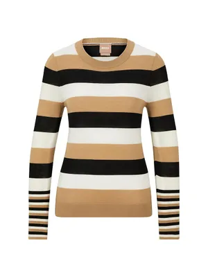 Wool Sweater With Horizontal Stripes And Crewneck
