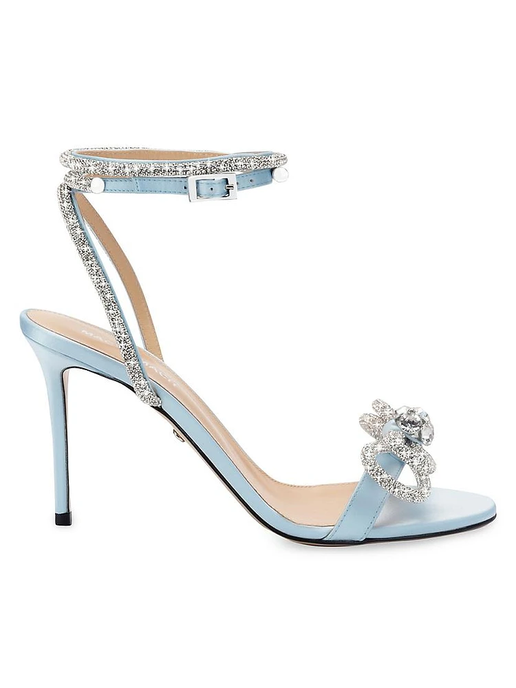 Double-Bow Embellished Satin Ankle Sandals