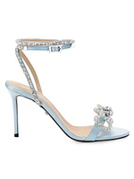 Double-Bow Embellished Satin Ankle Sandals