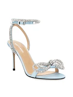 Double-Bow Embellished Satin Ankle Sandals