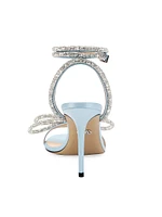 Double-Bow Embellished Satin Ankle Sandals