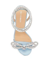 Double-Bow Embellished Satin Ankle Sandals