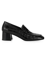 55MM Crocodile-Embossed Leather Loafer Pumps