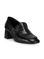 55MM Crocodile-Embossed Leather Loafer Pumps