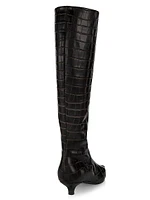 Crocodile-Embossed Leather Knee-High Boots