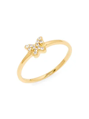 Adeline 14K Gold-Vermeil & White Topaz Butterfly Ring