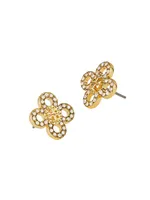 Kira 18K-Gold-Plated & Glass Crystal Clover Stud Earrings