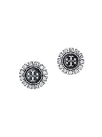 Kira Silvertone, Enamel & Glass Crystal Logo Stud Earrings