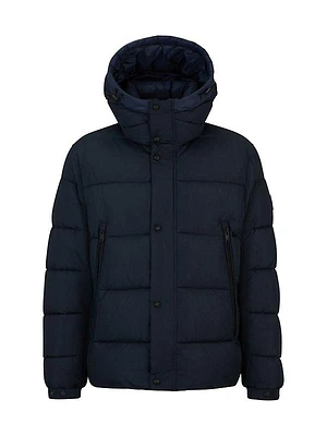 Water-Repellent Hooded Puffer Jacket With Logo Badge