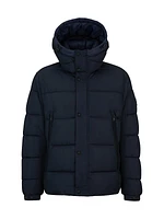 Water-Repellent Hooded Puffer Jacket With Logo Badge