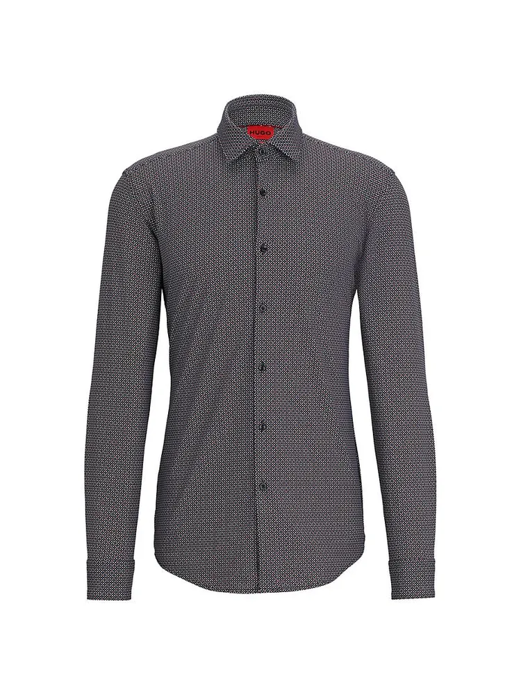 Slim-Fit Shirt Printed Performance-Stretch Canvas