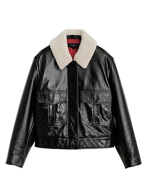 Shearling-Collar Leather Jacket