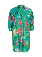 Floral Cotton & Silk Cover-Up Mini Dress