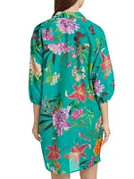 Floral Cotton & Silk Cover-Up Mini Dress