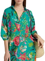 Floral Cotton & Silk Cover-Up Mini Dress