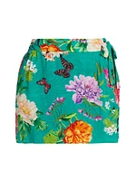 Peacock Floral Cotton & Silk Miniskirt