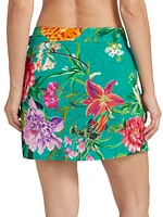 Peacock Floral Cotton & Silk Miniskirt