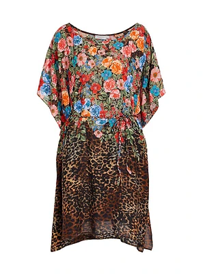 Belted Floral & Cheetah-Print Coverup