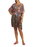 Belted Floral & Cheetah-Print Coverup