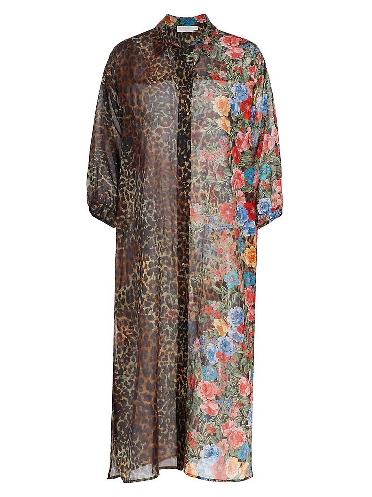 Semi-Sheer Cheetah & Floral-Print Coverup