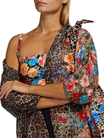 Semi-Sheer Cheetah & Floral-Print Coverup