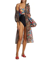 Semi-Sheer Cheetah & Floral-Print Coverup