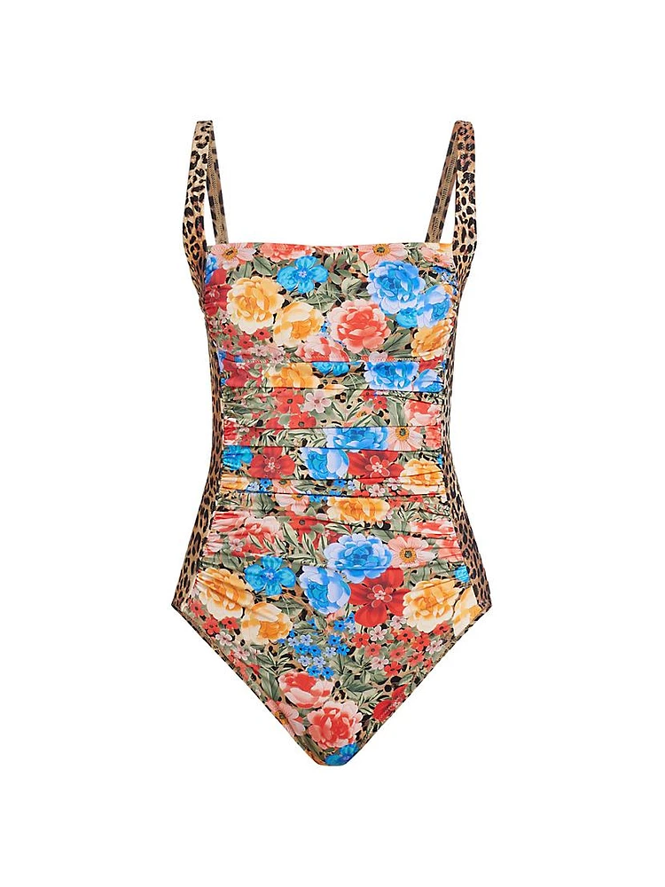 Floral & Cheetah-Print One-Piece Swimsuit