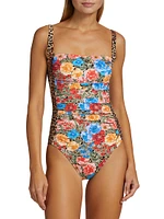 Floral & Cheetah-Print One-Piece Swimsuit