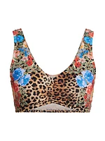 Ruched Cheetah & Floral-Print Bikini Top