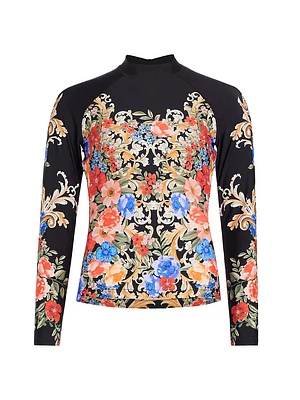 Royal Floral Cut-Out Surf Rashguard Top