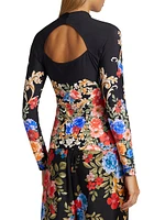 Royal Floral Cut-Out Surf Rashguard Top