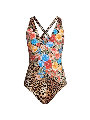 Cheetah & Floral-Print One-Piece Swimsuit