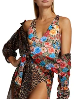 Cheetah & Floral-Print One-Piece Swimsuit