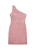 Girl's Sequined One-Shoulder Dress