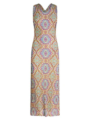 Paisley V-Neck Midi-Dress