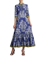 Pleated Floral Cotton Maxi Dress