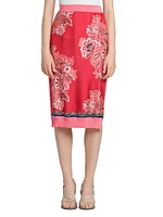 Silk-Front Bandana Knit Midi-Skirt