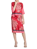 Silk-Front Bandana Knit Midi-Skirt