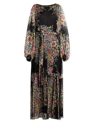 Silk Floral Long-Sleeve Maxi Dress