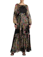 Silk Floral Long-Sleeve Maxi Dress