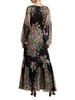 Silk Floral Long-Sleeve Maxi Dress