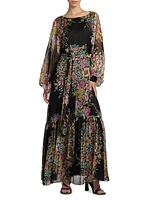 Silk Floral Long-Sleeve Maxi Dress