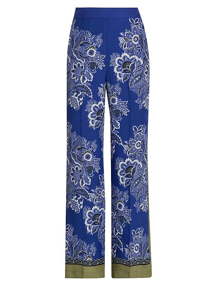 Bandana Wide-Leg Silk Pants