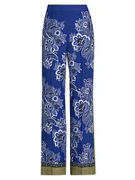 Bandana Wide-Leg Silk Pants