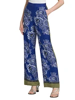 Bandana Wide-Leg Silk Pants