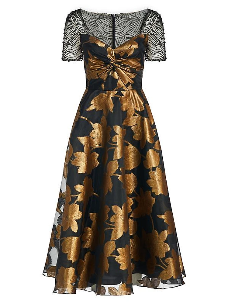 Sonya Metallic Floral A-Line Dress