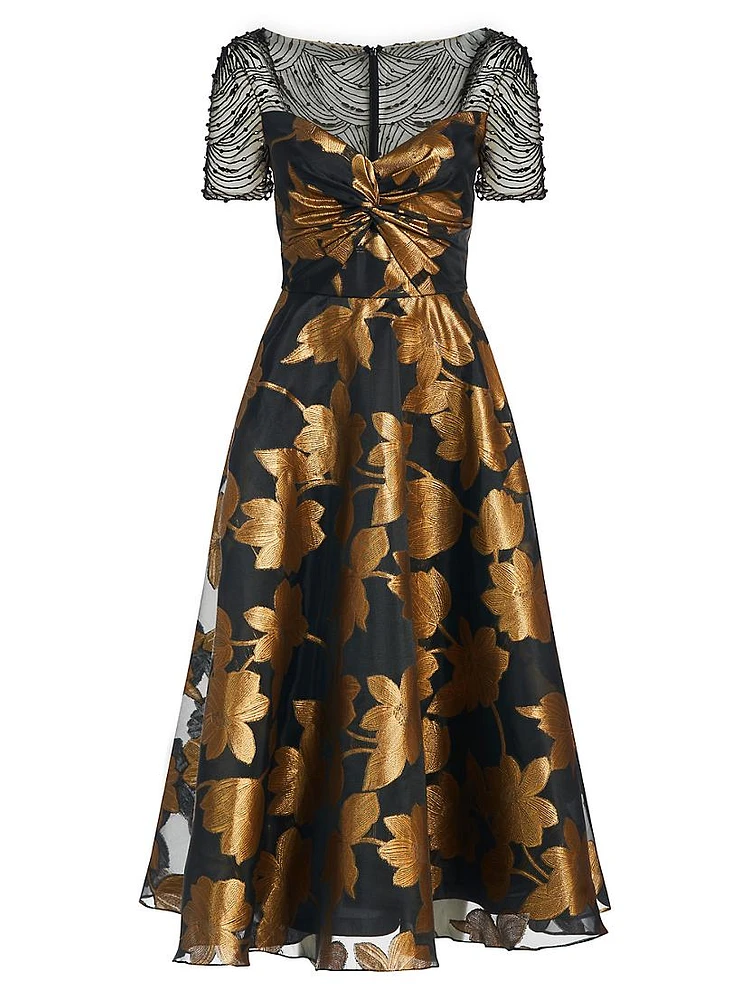 Sonya Metallic Floral A-Line Dress