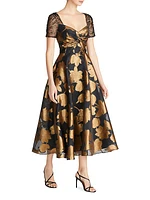 Sonya Metallic Floral A-Line Dress