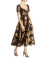 Sonya Metallic Floral A-Line Dress